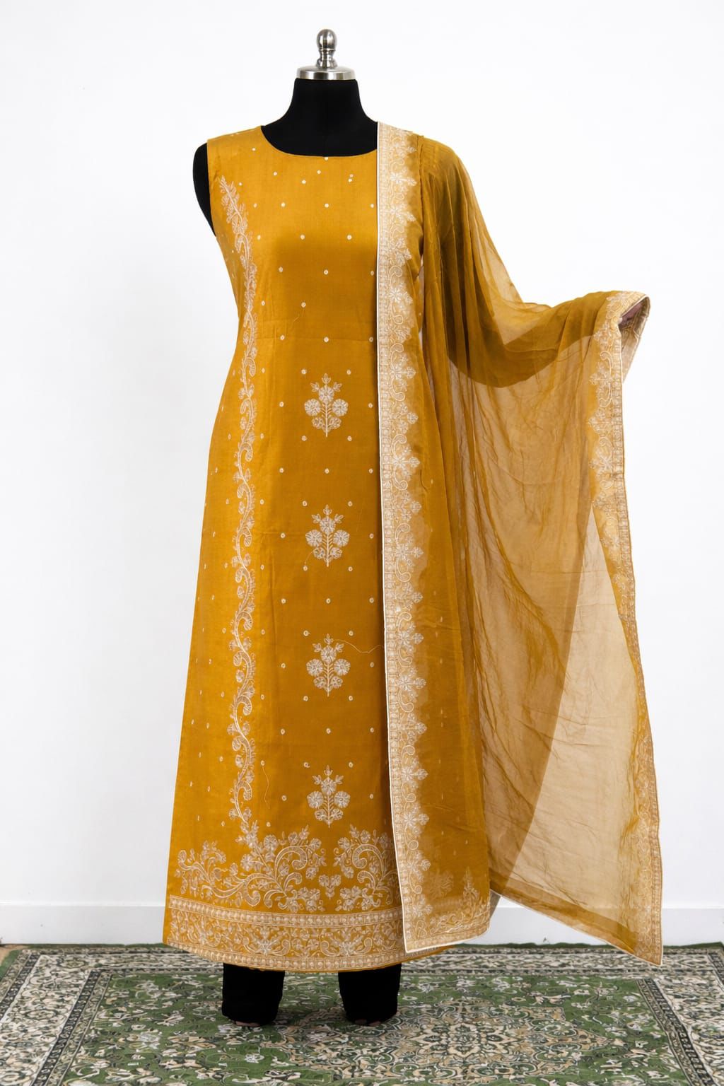 Mustard Yellow Embroidered Chanderi Suit Set