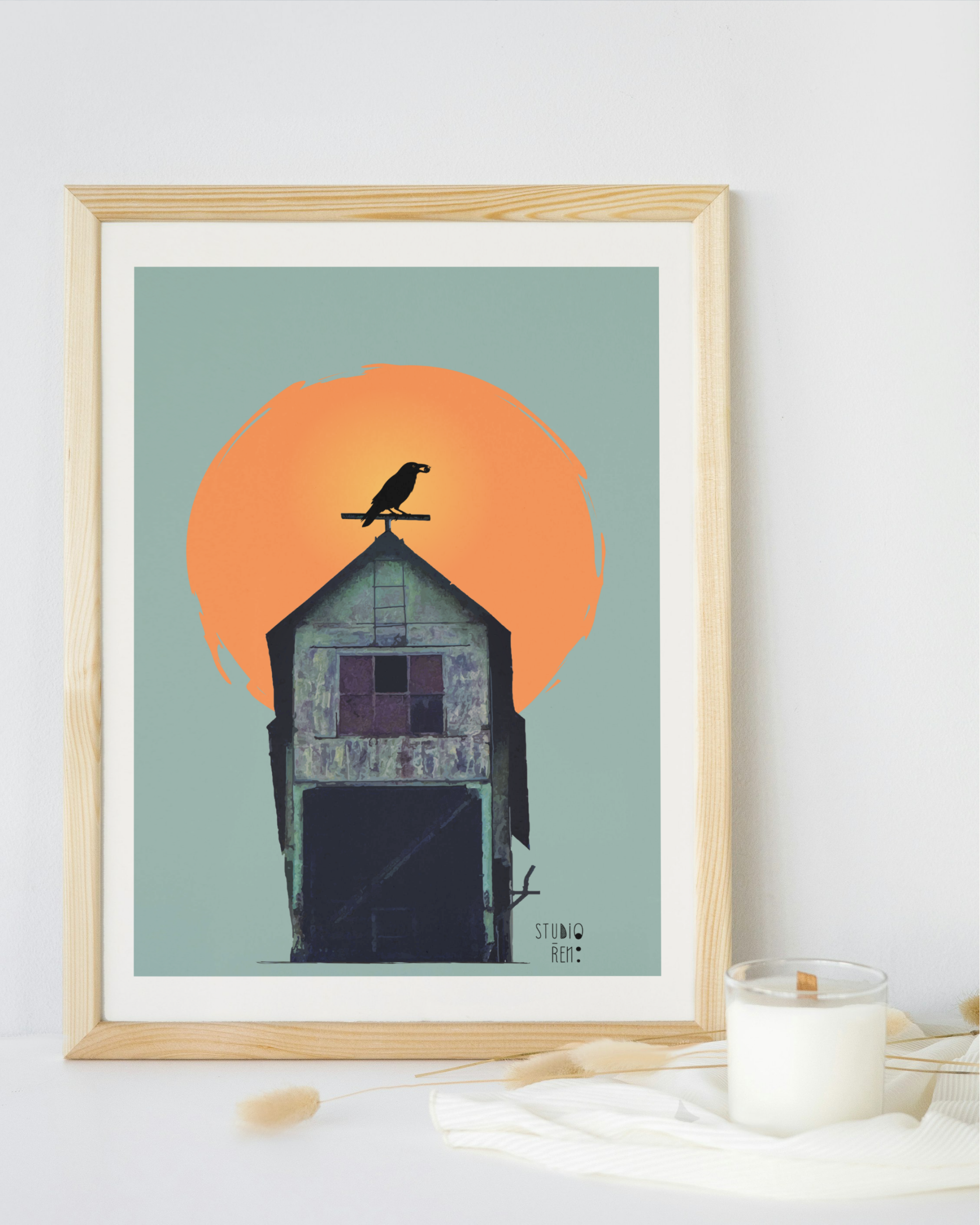 Sunset Raven on "Sky Barn" Art Print