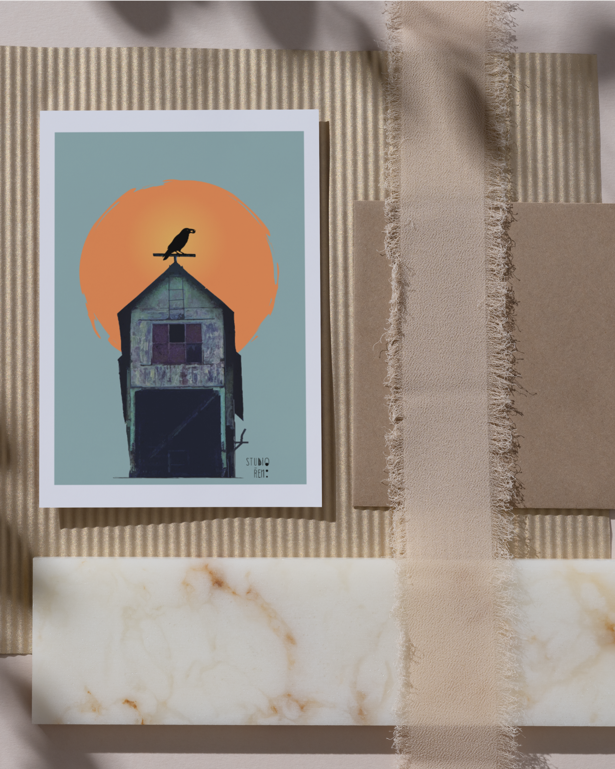 Sunset Raven on "Sky Barn" Art Print