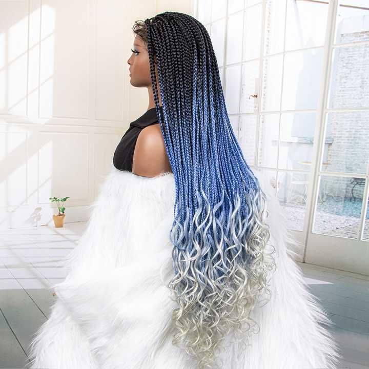 Ombre Blue Box Braids Wig