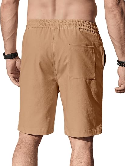 Comdecevis Men's Linen Shorts Casual Elastic Waist Drawstring Summer Beach Vacation Yoga Golf Shorts with Pockets