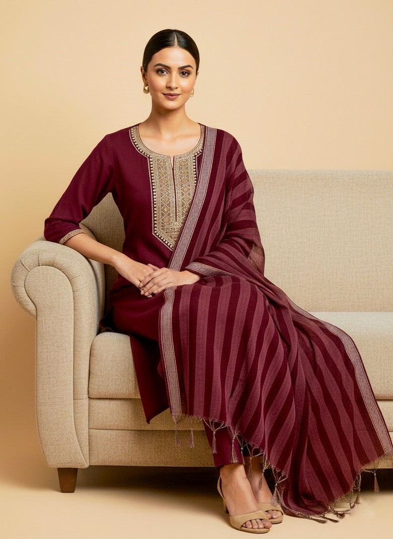 Maroon Ethnic Kurta Set