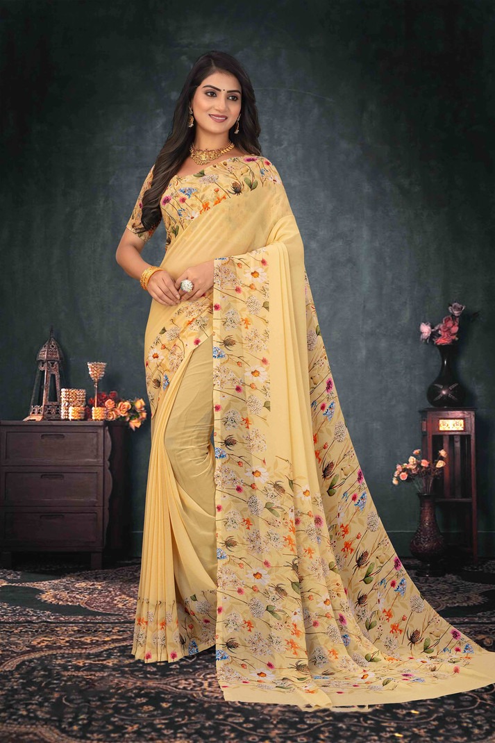 Elegant Yellow Floral Saree