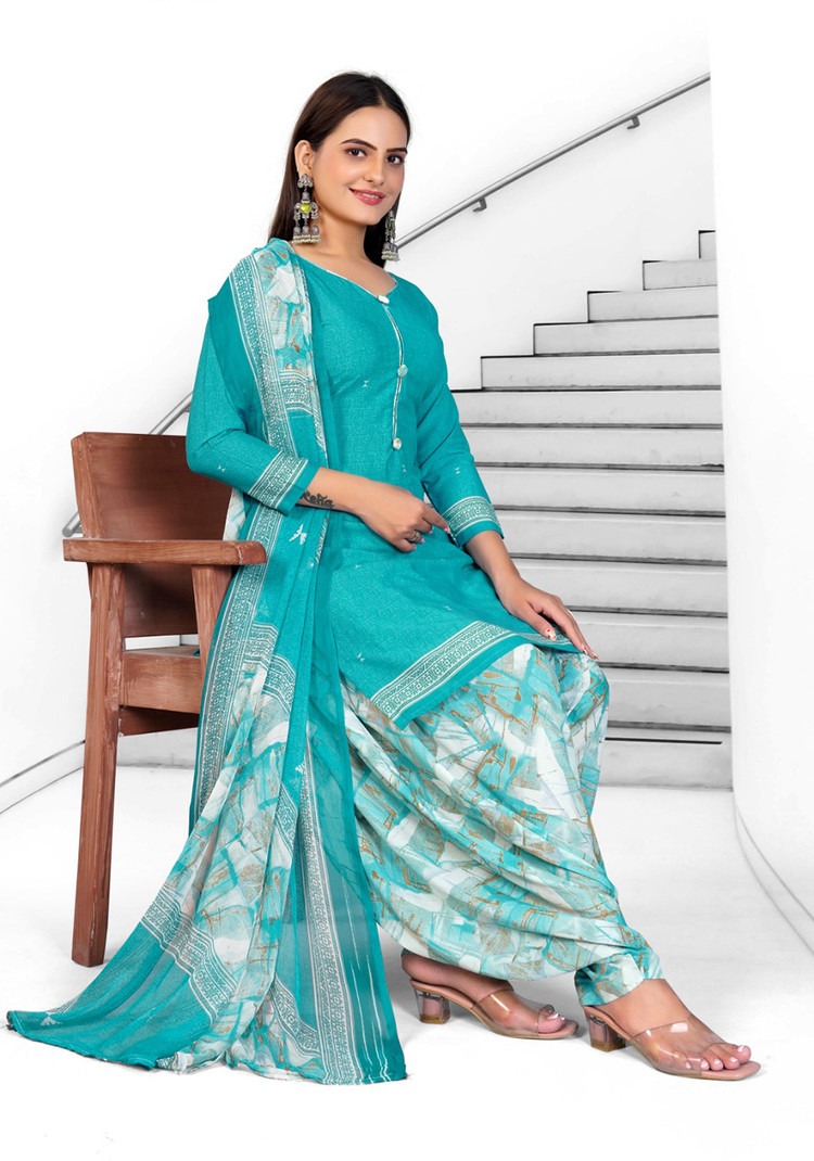 Turquoise Printed Patiala Suit