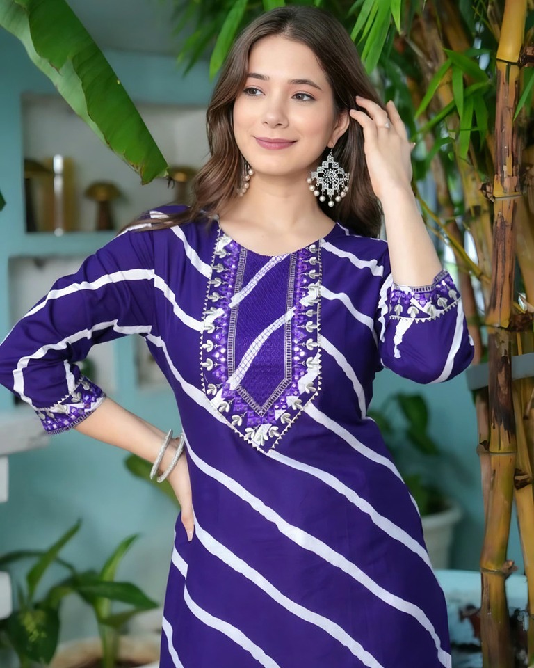 Purple Bandhani Printed Kurti