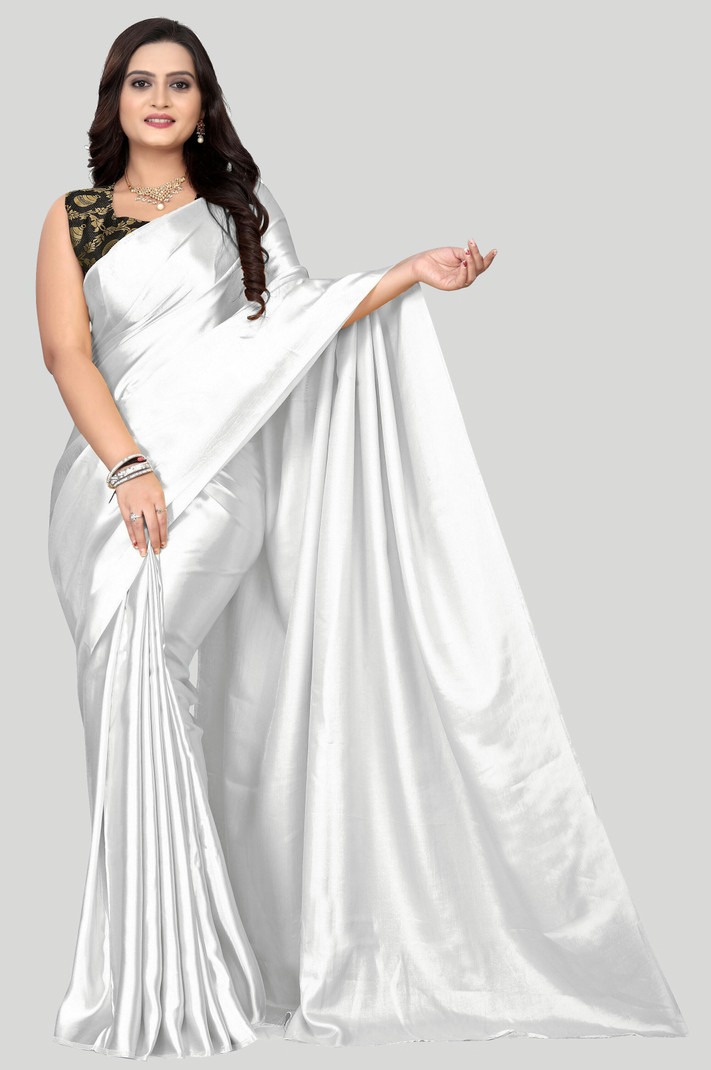 Elegant White Satin Saree