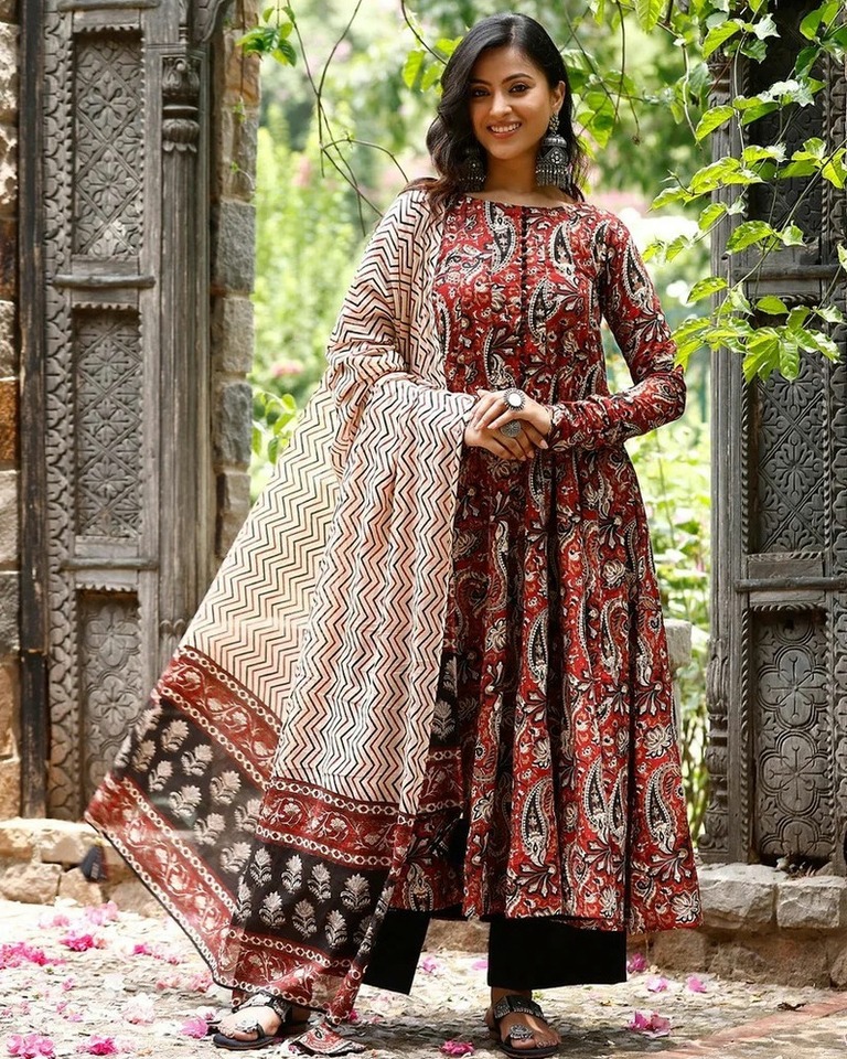 Ethnic Red Printed Anarkali Suit