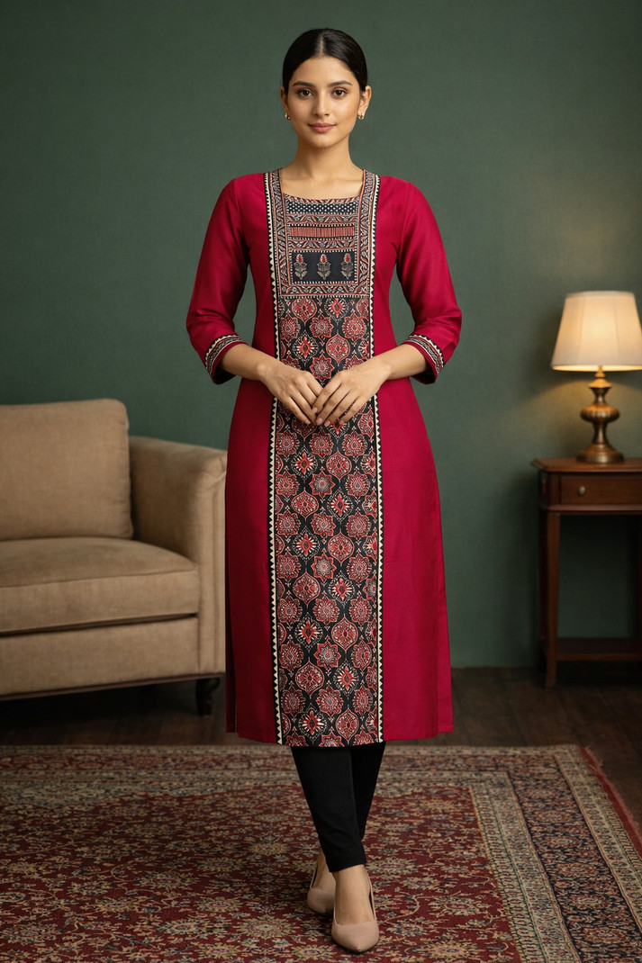 Maroon Printed Kurti