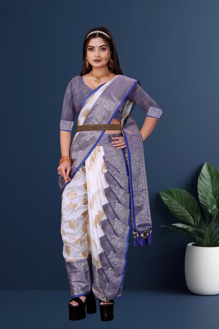 Designer Blue and White Saree