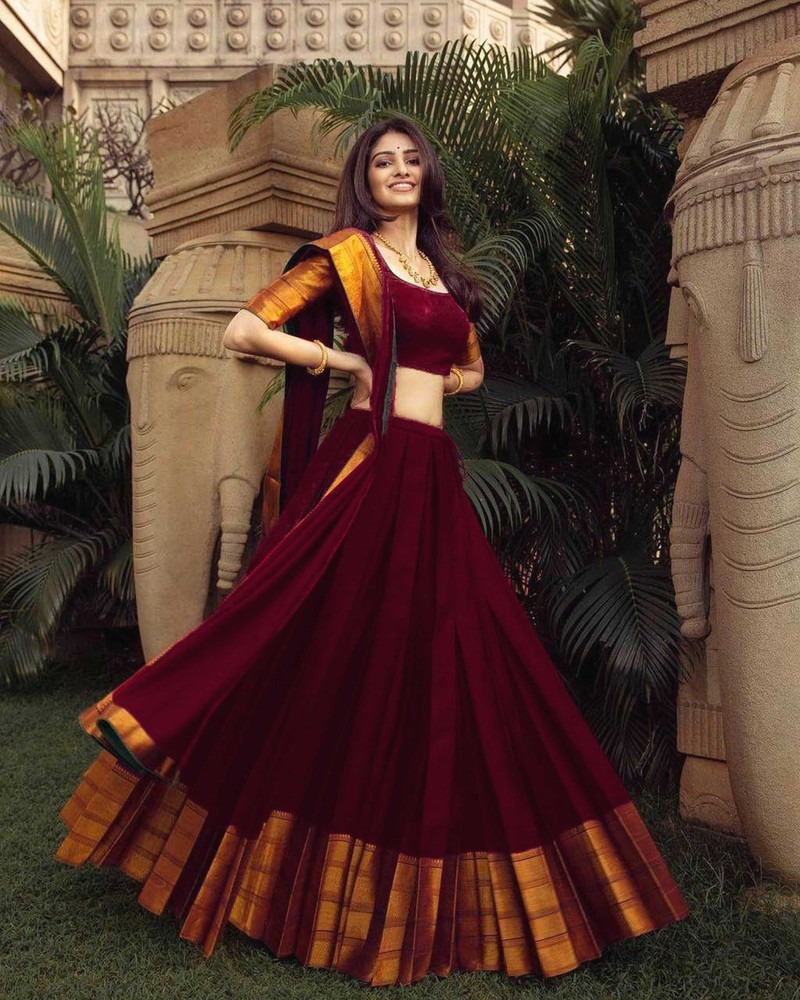 Traditional Maroon Silk Lehenga