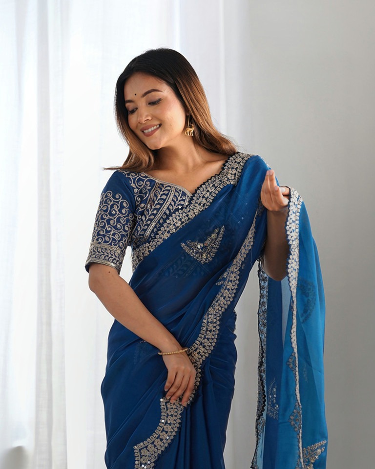 Blue Embroidered Saree