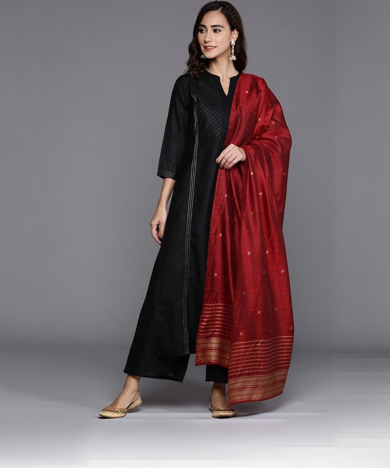 Black Kurta Set with Red Dupatta