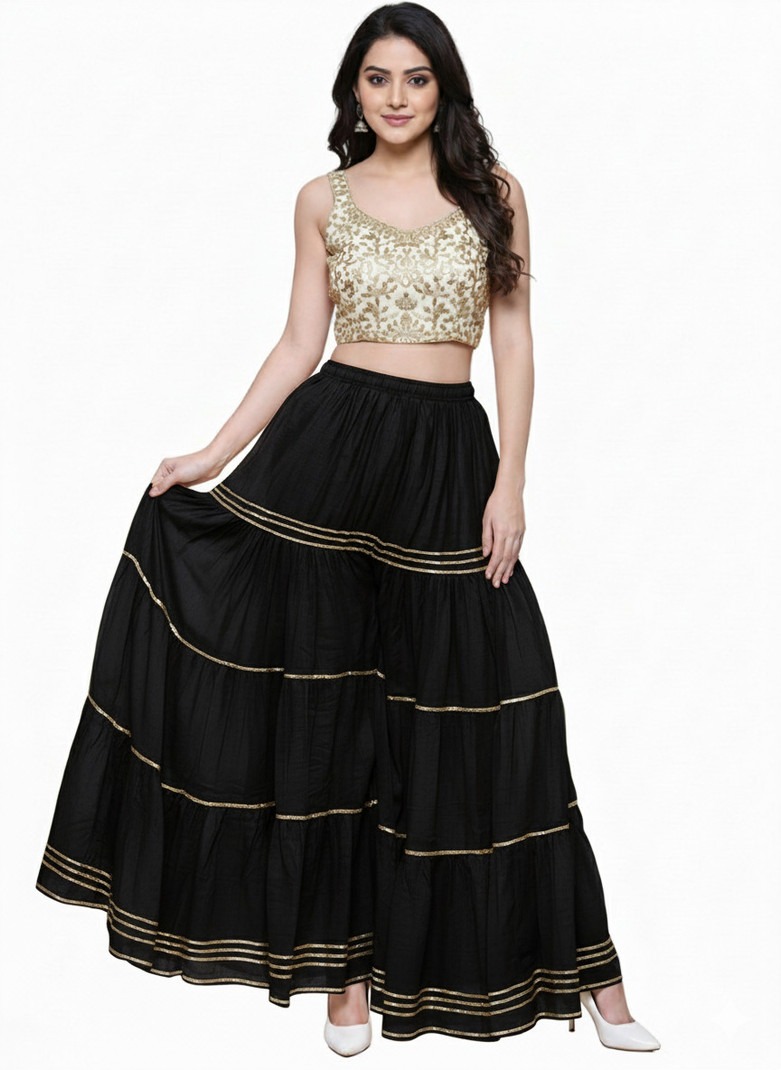 Black Lehenga Skirt with Embroidered Crop Top
