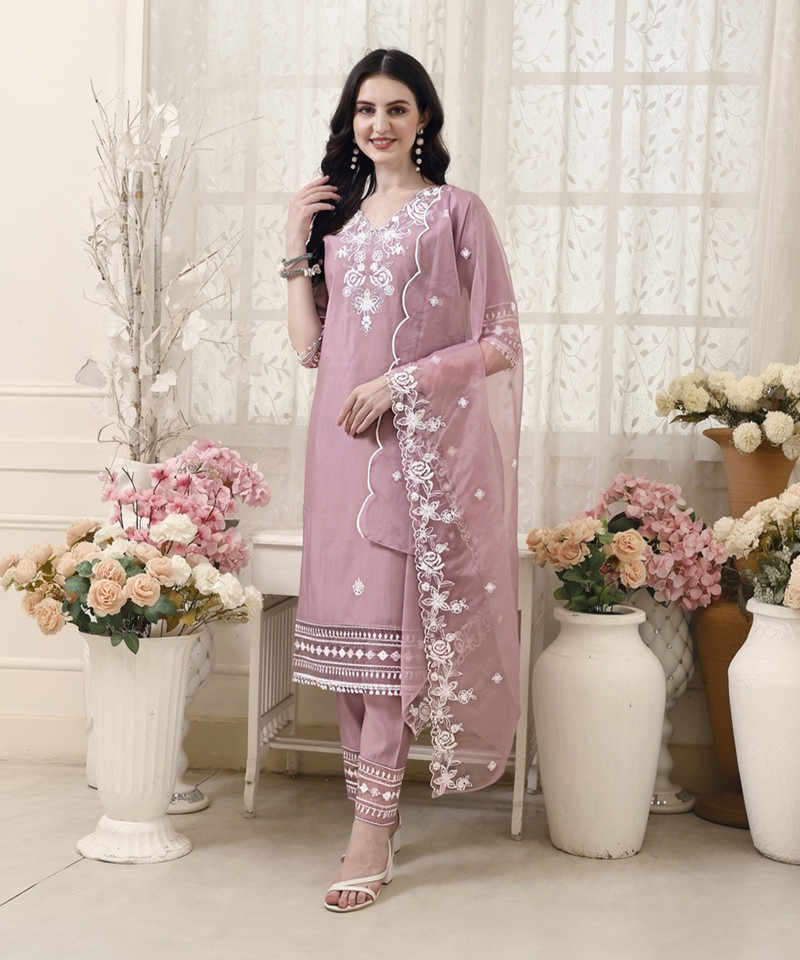 Embroidered Mauve Salwar Suit