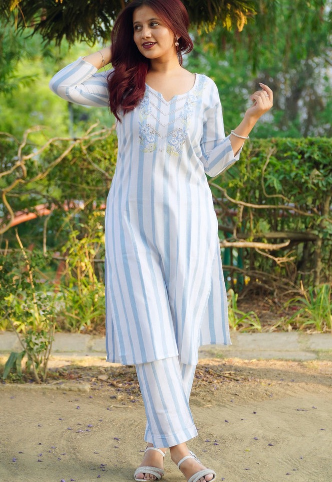 Striped Cotton Kurta Set