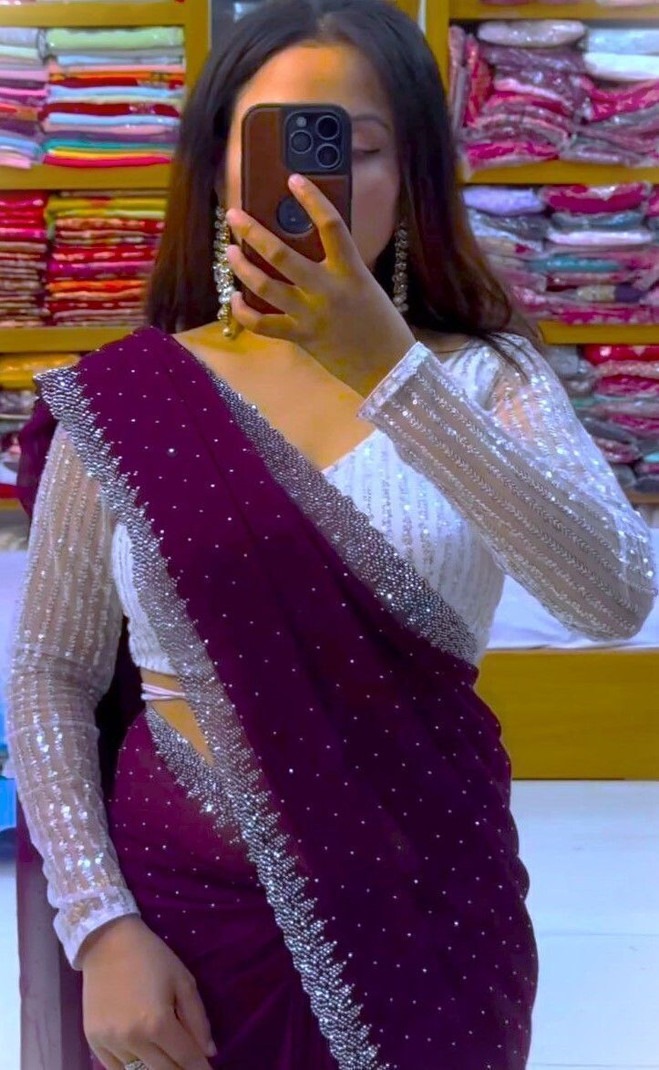 Purple Sequin Saree