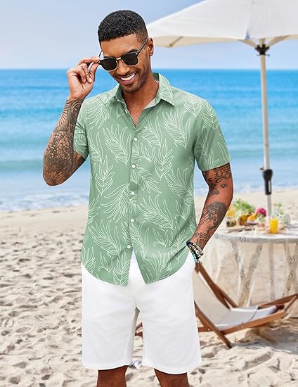 COOFANDY Mens Hawaiian Shirts Short Sleeve Button Down Aloha Shirt Casual Beach Clothes