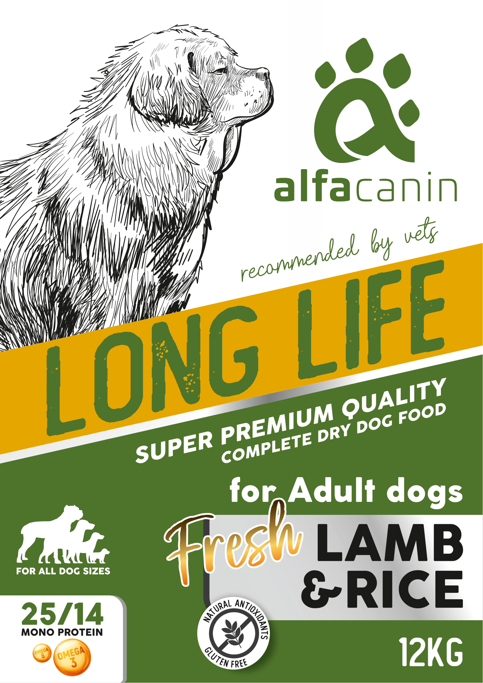 Alfacanin Long Life | Hrană pentru câini Miel & Orez | Bárány & Rizs kutyatáp