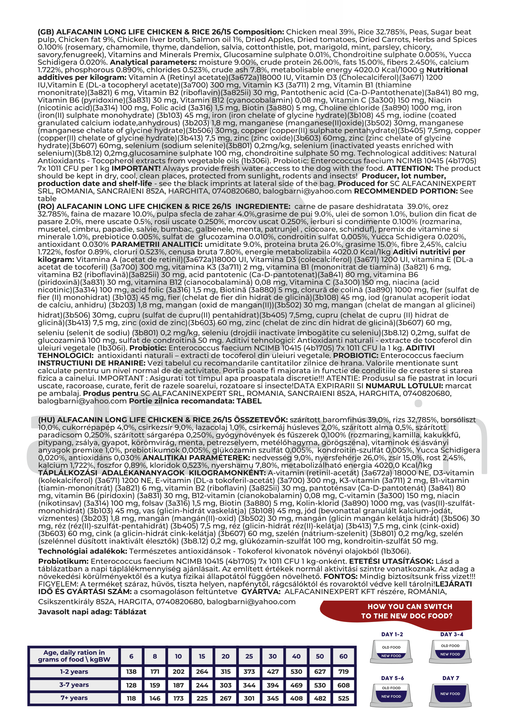 AlfaCanin Long Life  Hrană pentru câini Pui & Orez | AlfaCanin Long Life Csirke & Rizs kutyatáp