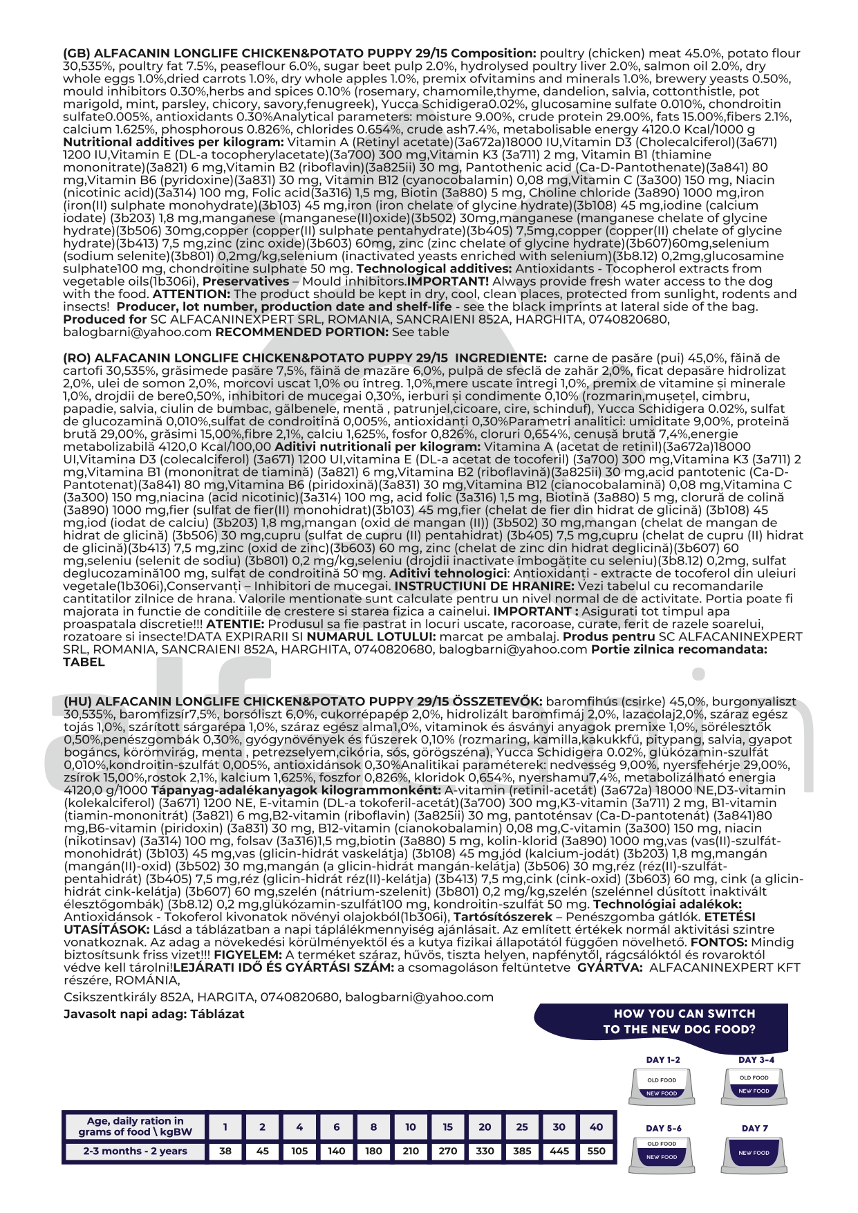 LONG LIFE | Cățel Pui & Cartofi | Kölyökkutya Csirke & Burgonya | 12kg