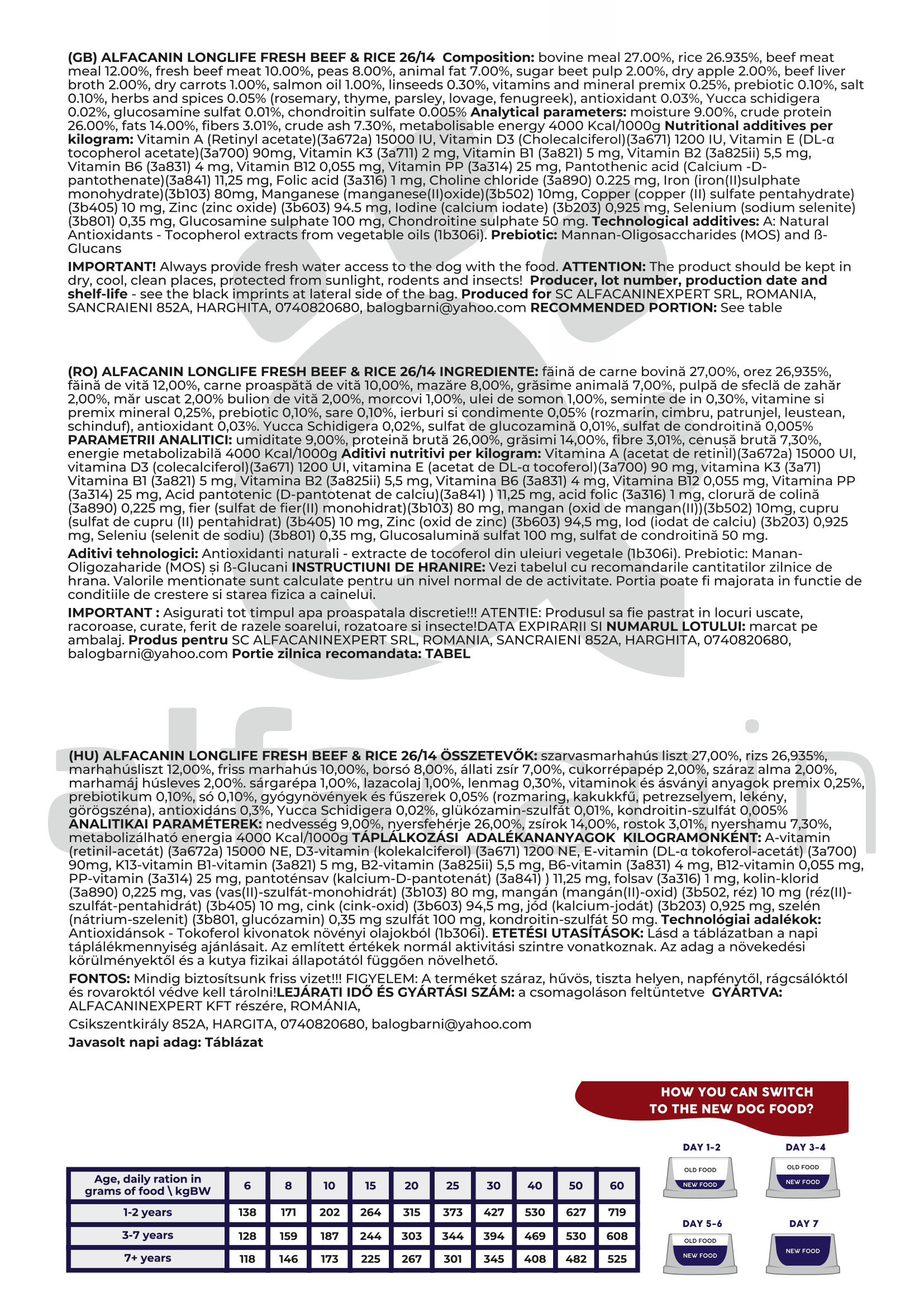 Long Life | Hrană pentru câini  Vită & Orez | Marha & Rizs kutyatáp |12kg