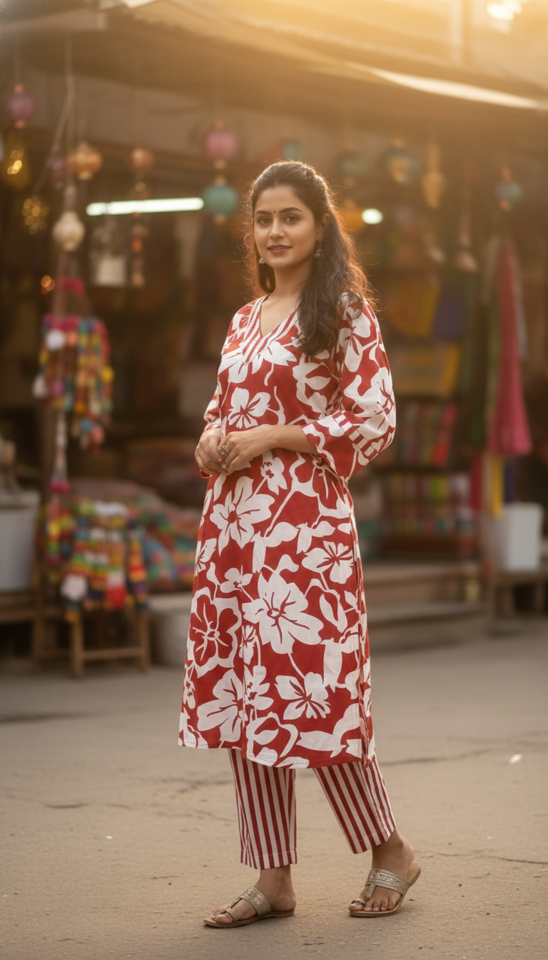 Floral Print Cotton Kurta Set