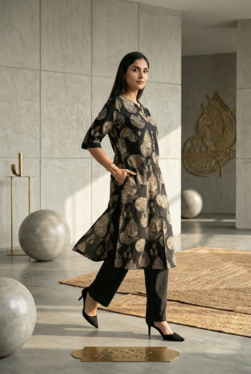 Elegant Black Printed Kurta Set