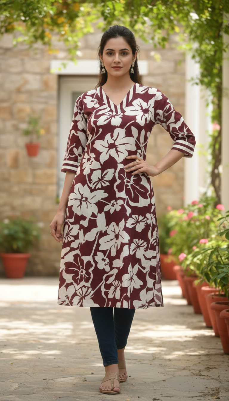 Floral Print Cotton Kurti
