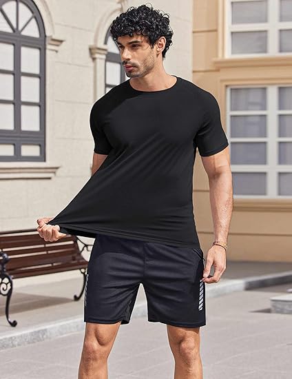 COOFANDY Mens Swim Shirt UPF 50+ Sun Protection Rash Guard Short Sleeve Athletic Quick Dry Beach Fishing T Shirts