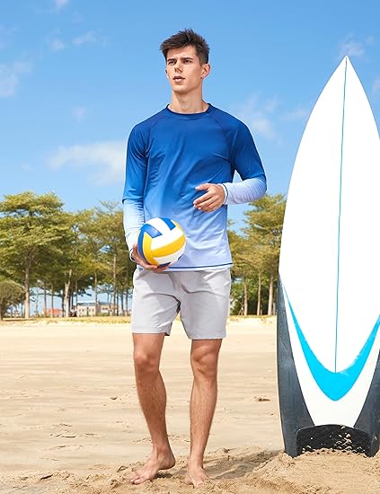 KPSUN Mens Swim Shirts UPF 50+ Rash Guard Long Sleeve Sun UV Protection Beach Shirts Quick Dry Fishing T-Shirt