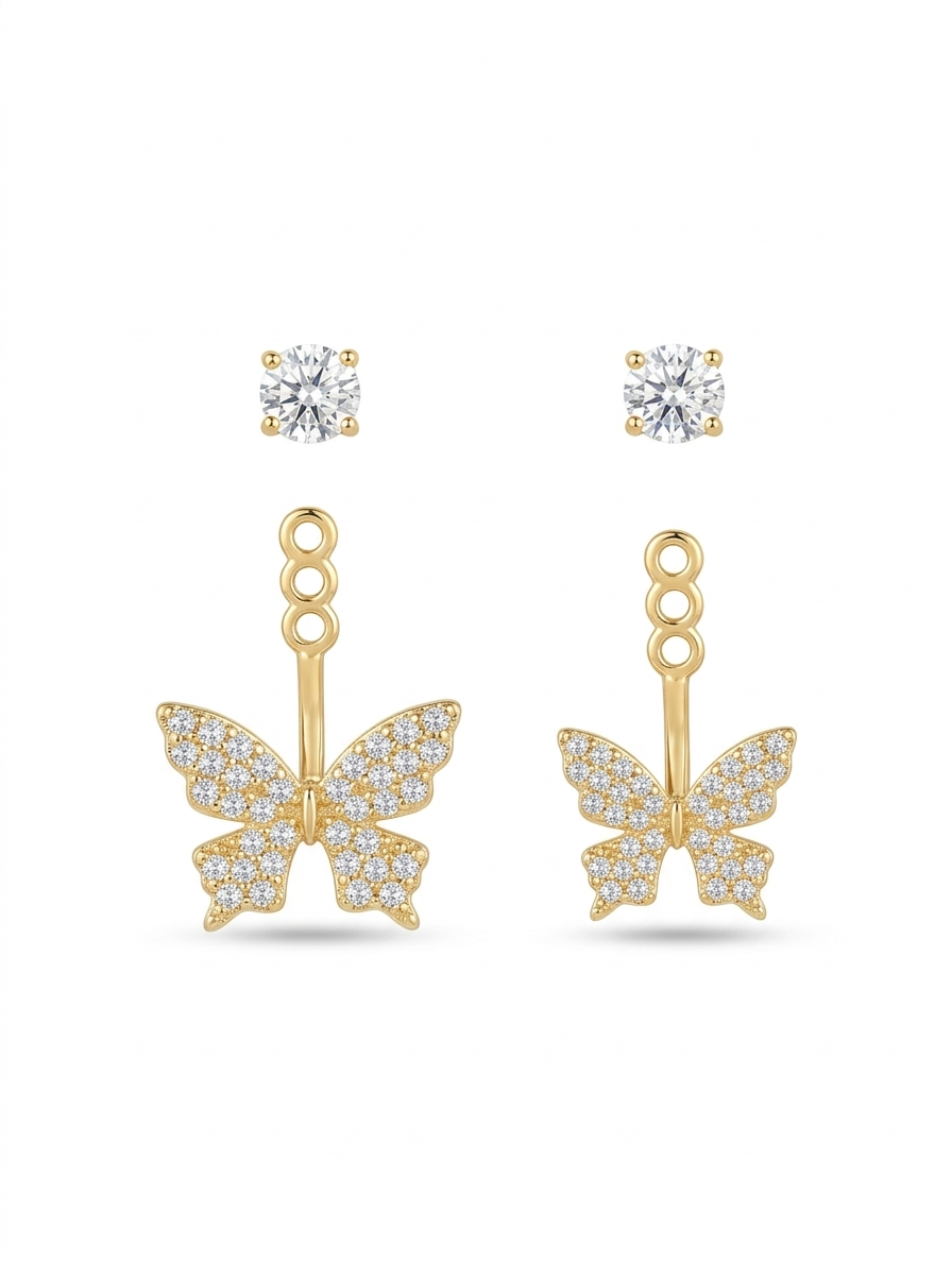 Golden Flutter Butterfly Earrings – 2 in 1 Convertible Stud & Drop