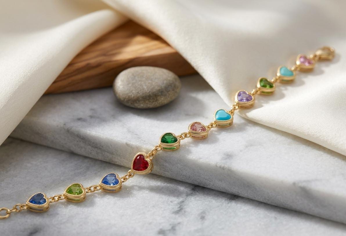 The Amara Multicolor Heart Link Bracelet