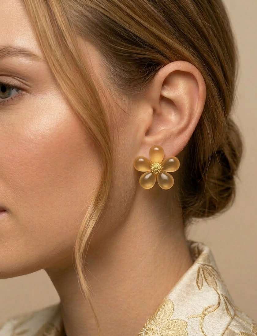 Amber Glow Resin Bloom Earrings