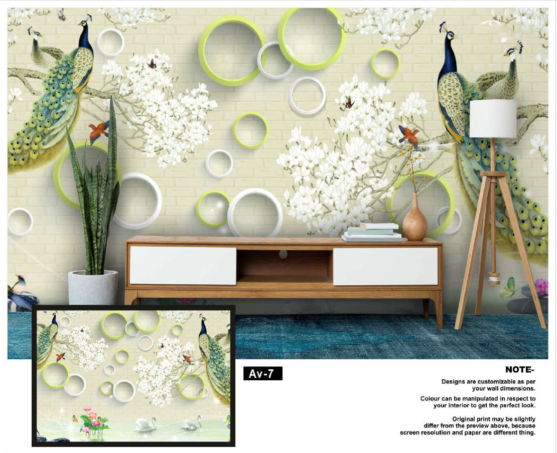 3D Peacock & Floral Wall Mural