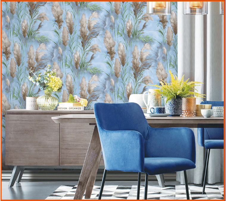 Floral Blue Wall Wallpaper