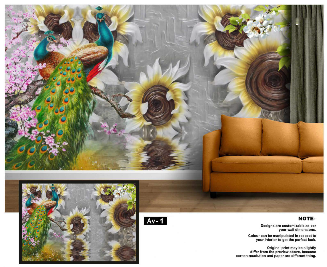 Peacock and Sunflower Wall Mural