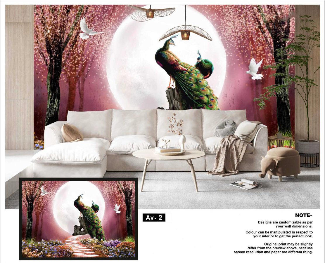 Peacock & Cherry Blossom Wall Mural