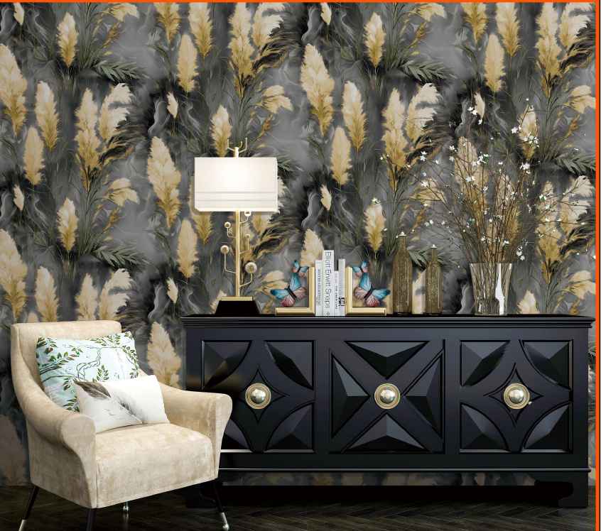 Golden Feather Accent Wallpaper