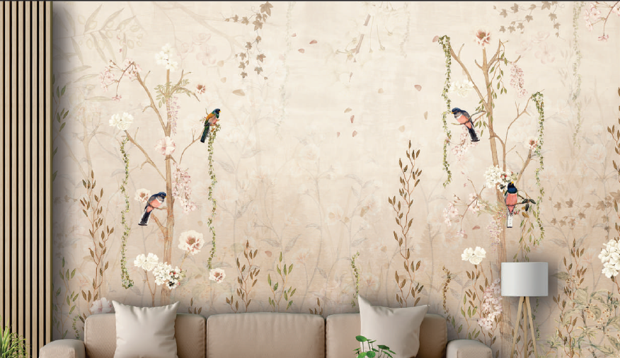 Floral Bird Art Wall Mural