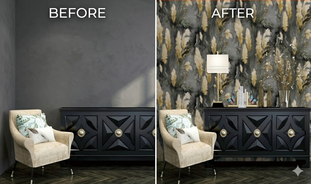 Golden Feather Accent Wallpaper