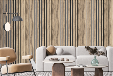 Rustic Oak Fluted Wood Slat Wallpaper