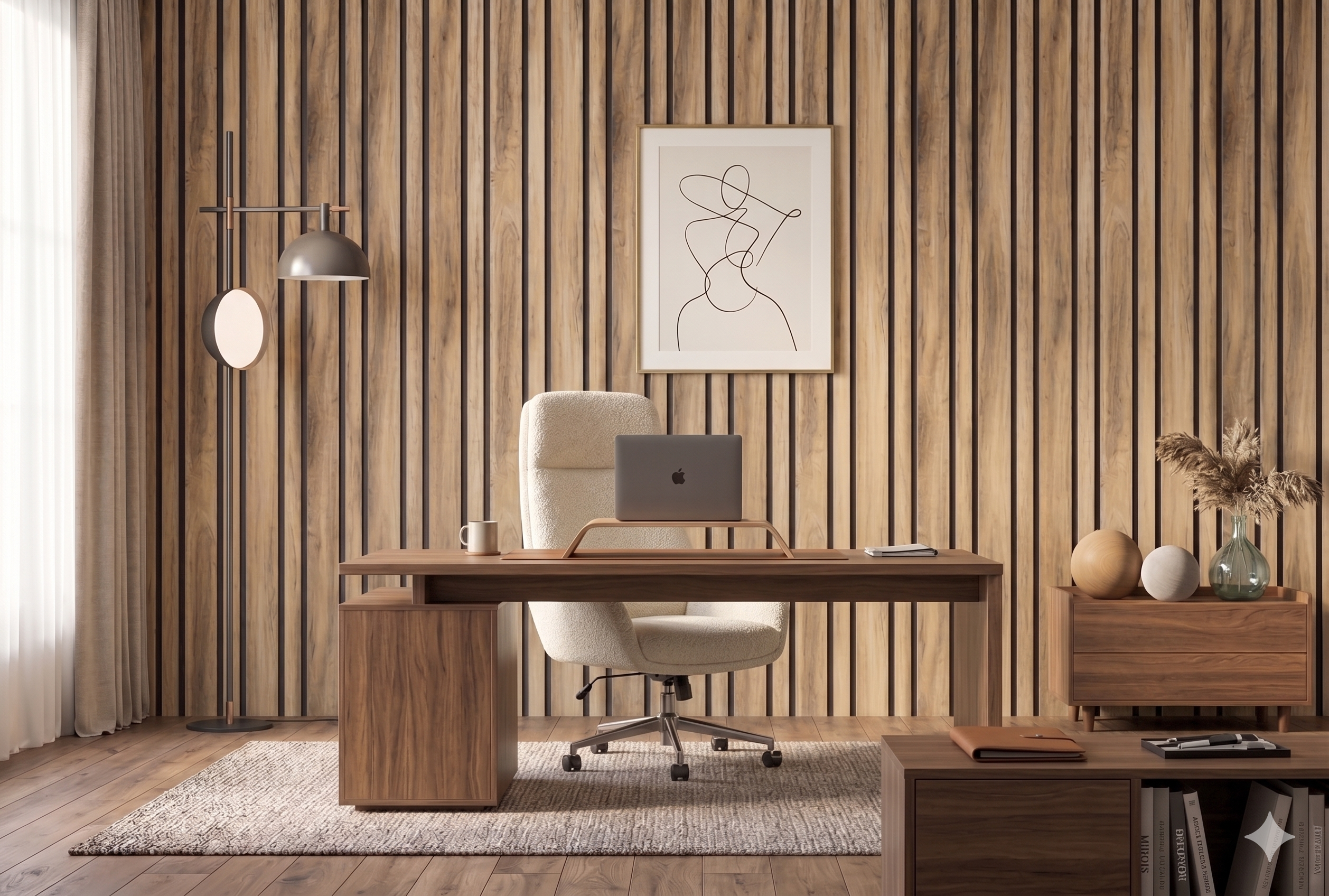 Rustic Oak Fluted Wood Slat Wallpaper