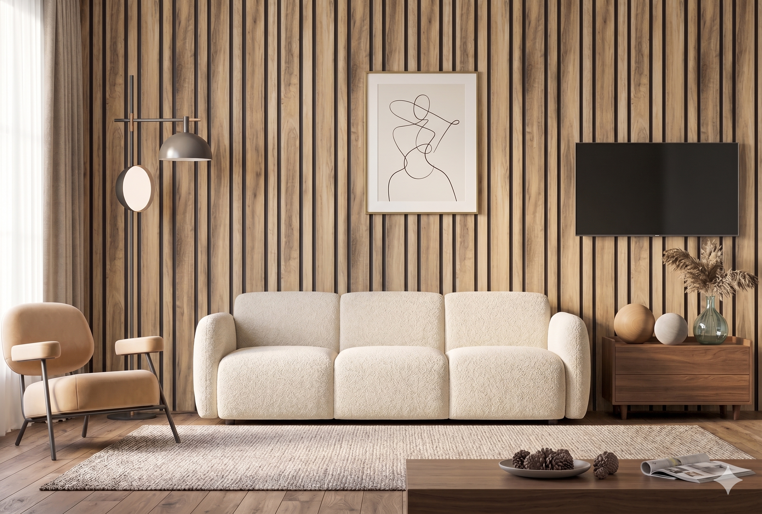 Rustic Oak Fluted Wood Slat Wallpaper