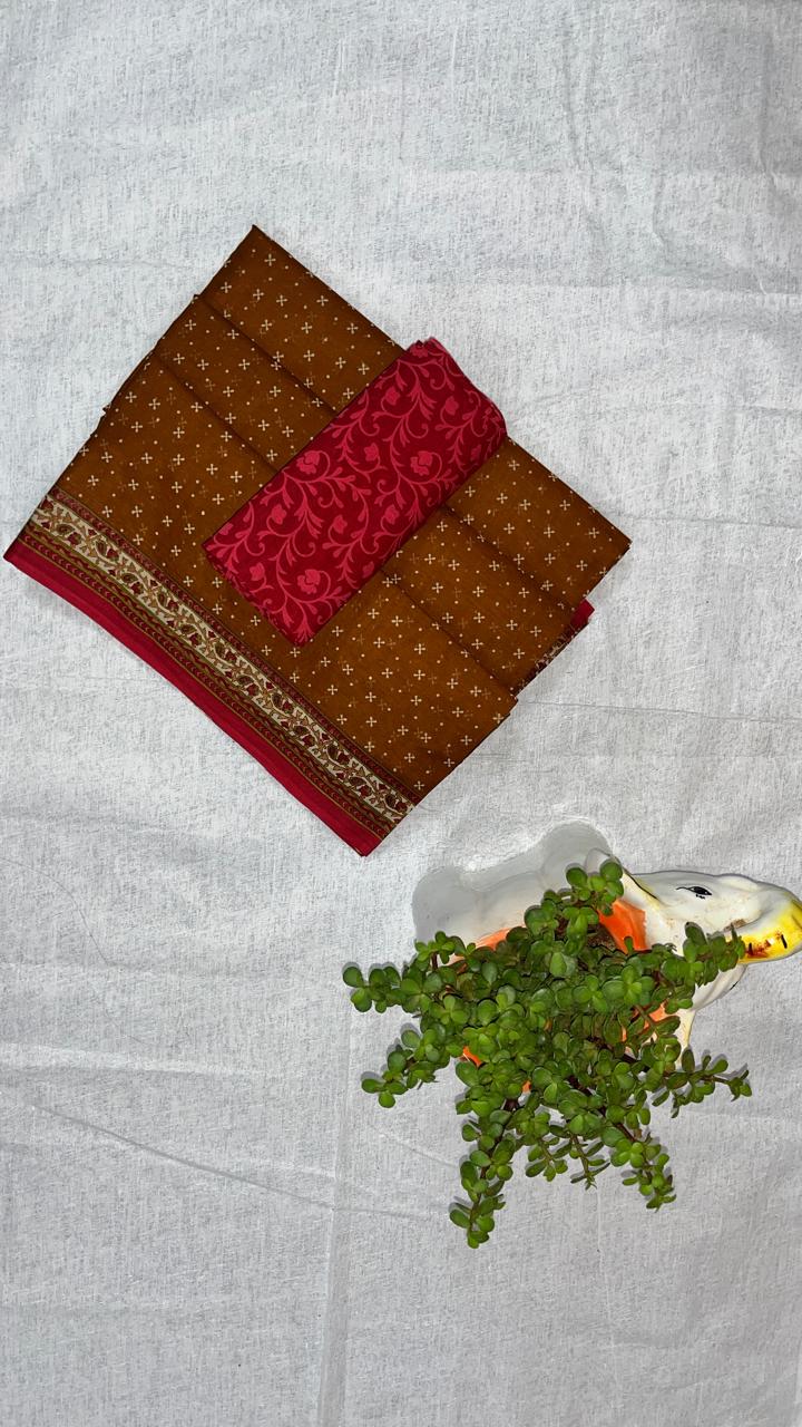 Brown Ethnic Cotton Saree