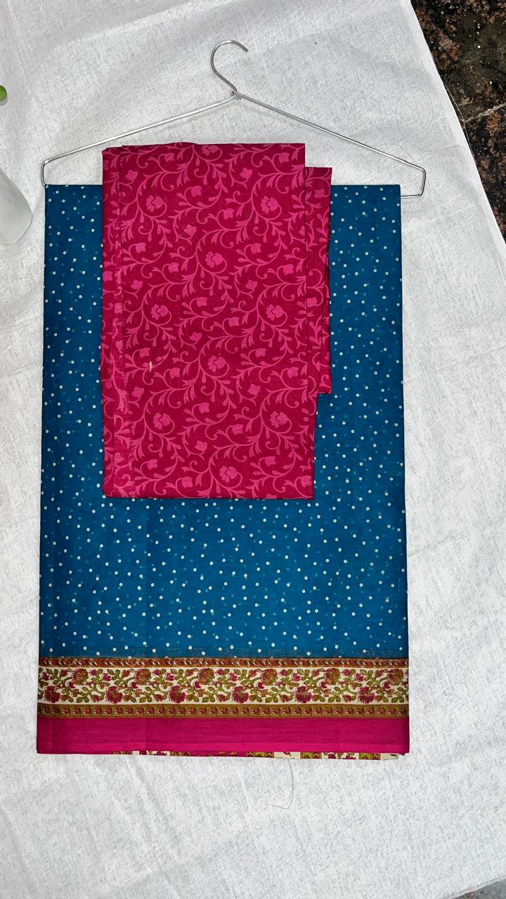 Blue & Pink Cotton saree
