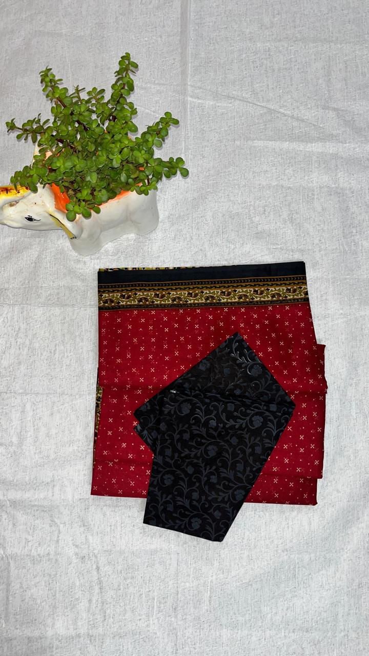 Traditional Red & Black Cotton Saree