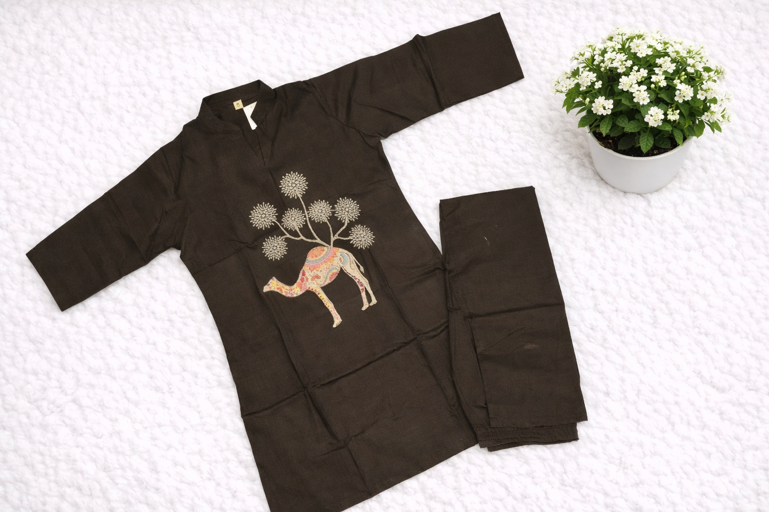 Brown Khadi Cotton Co-Ord Set