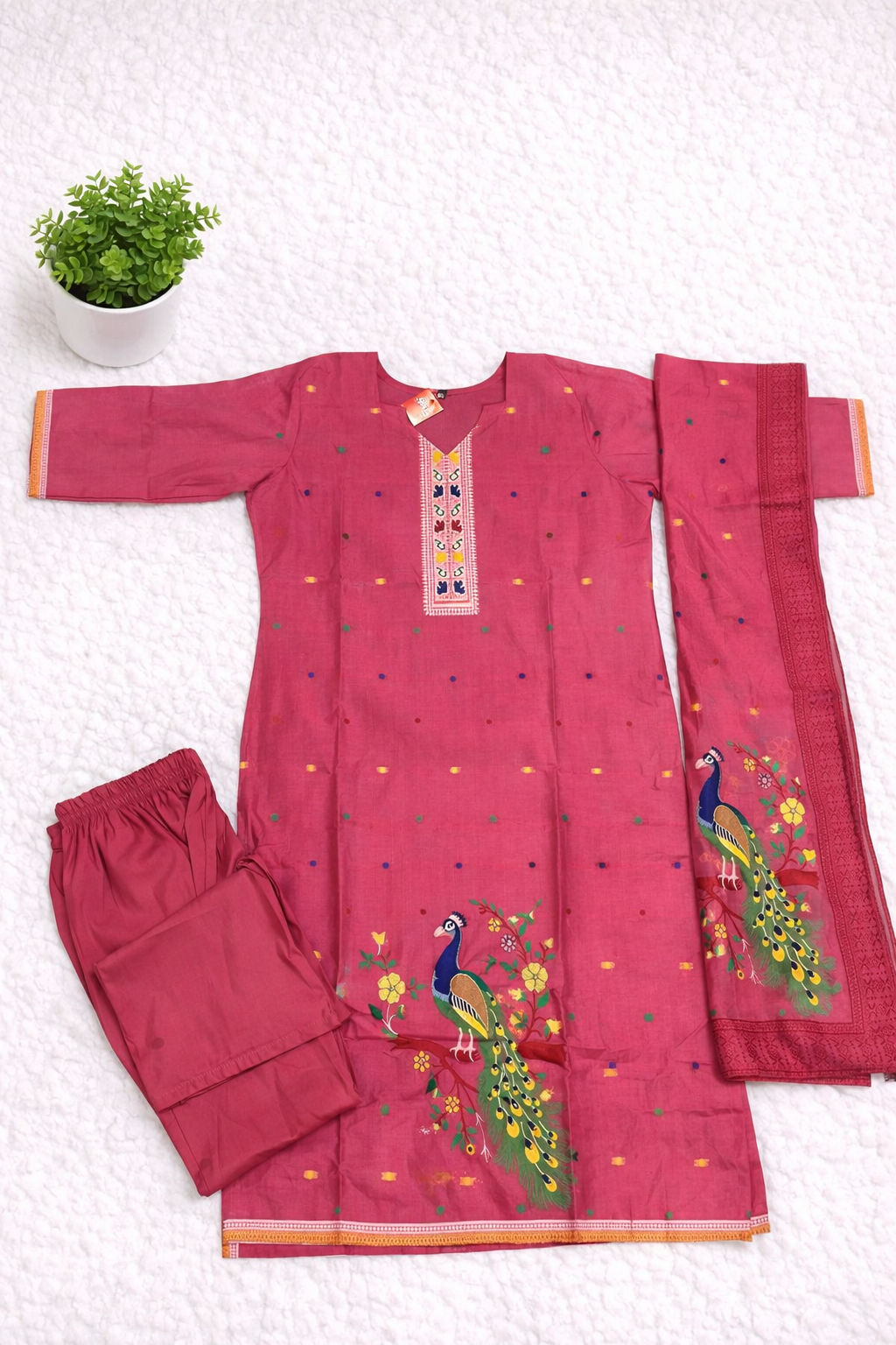 Peacock Print linen  Kurti Set 