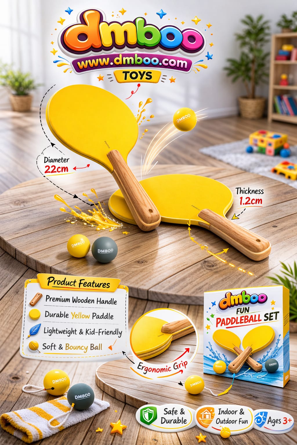 Badminton Rackets for Kids | Lightweight Wooden Paddle Racquet Playset for Beach & Lawn, Family Game Set | Large Head, Durable, Ergonomic Handle, Premium 2026 Edition Quality