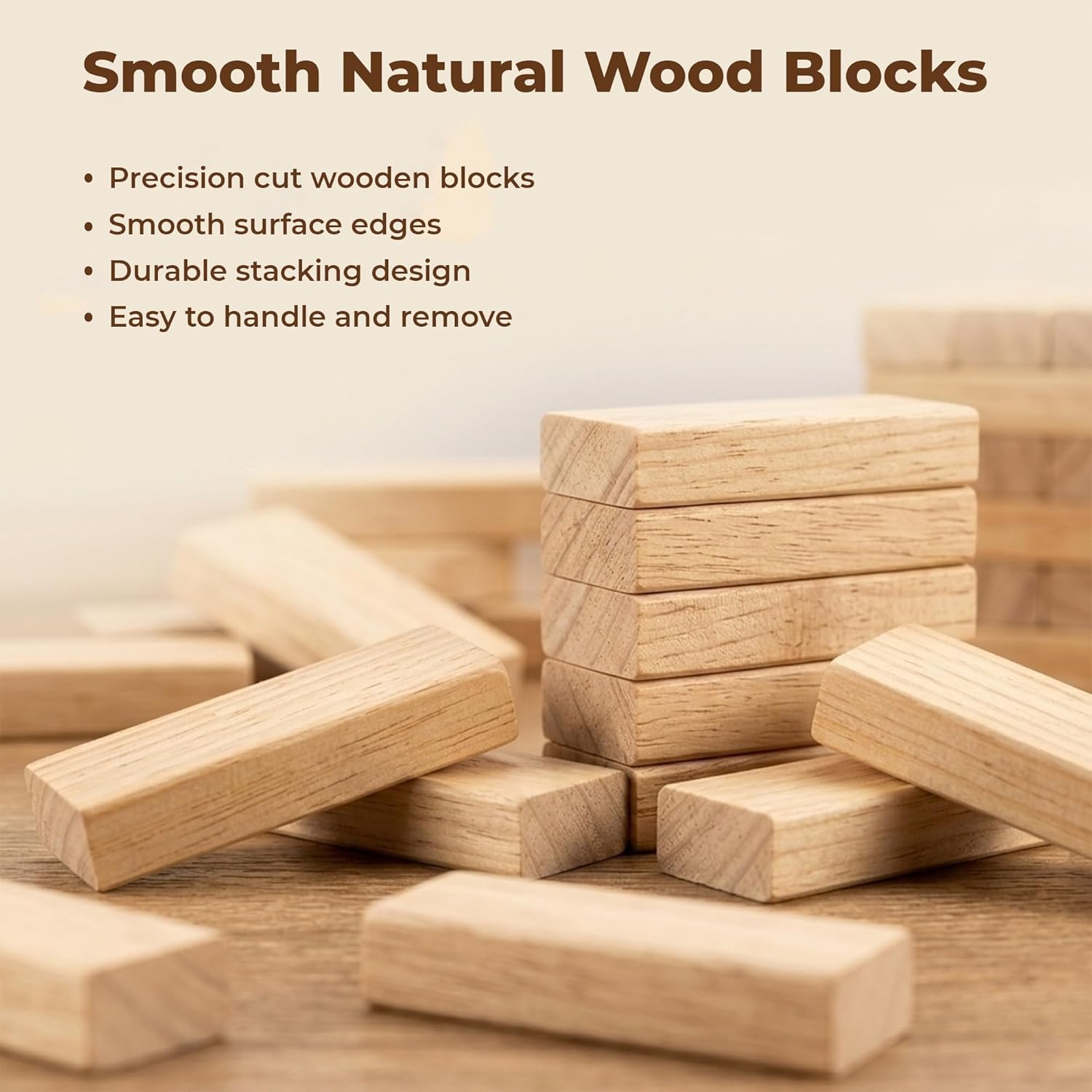 dmboo, Wooden Tumbling Tower Game 54 Pcs | Classic Block Stacking Game for Kids & Adults | Educational Indoor Party & Family Fun Game | Handcrafted Wooden Toy (Classic)